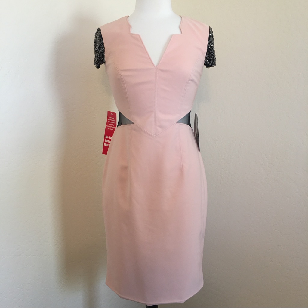 Js Collection Blush Midi Dress With Beaded Cap Sleeves, Size 6
